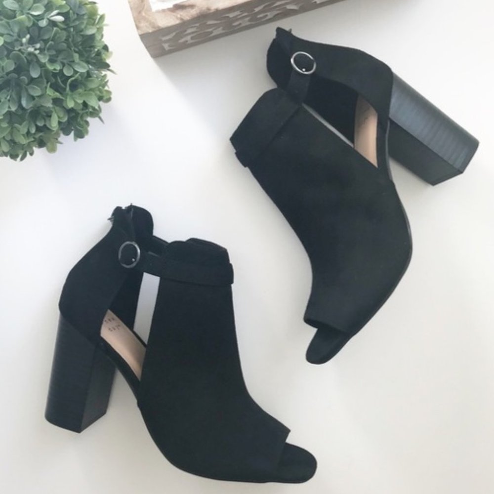 Women's Kamari Microsuede Heeled Open Toe Bootie